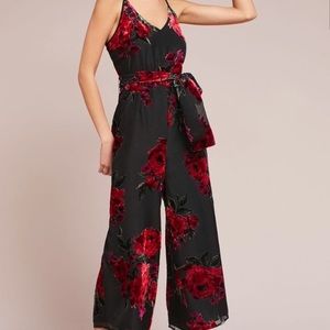 Anthropologie EttTwa Floral Velvet Jumpsuit